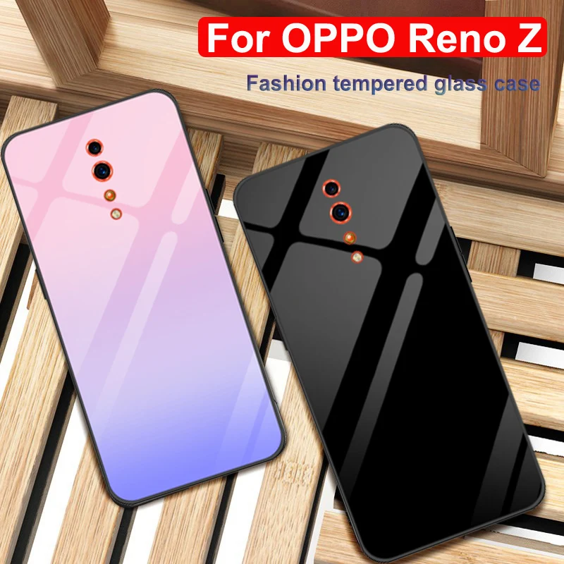 

For OPPO Reno Z case RenoZ tempered glass hard phone cover OPPORenoZ casing For OPPO Reno Z PCDM10 6.4" Gradient glass shell
