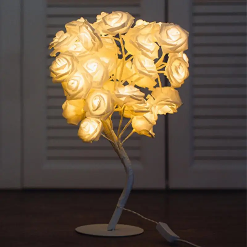  EU Plug white/pink Rose flower Night Light Events Parties Rose Tree Lamp LED Garland Light table la