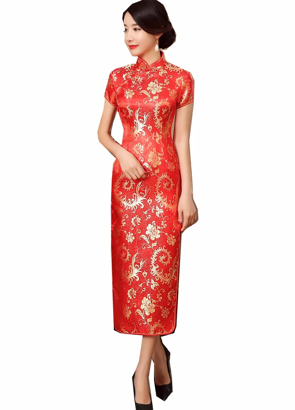 Shanghai Story Raso abiti stile Cinese Abbigliamento Tradizionale cinese  lungo Cheongsam Manica Corta Drago Rosso Qipao Per Le Donne|qipao  styles|cheongsam shortchinese dress long - AliExpress