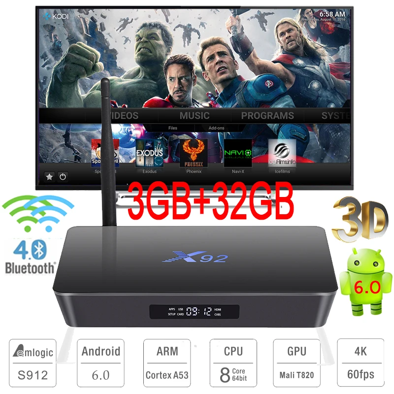Prix pour 3 GB RAM 32 GB TV Box X92 Amlogic S912 Octa base Android 6.0 Smart Mini PC 4 K 3D Media Player Bluetooth 4.0 5.8G Double Wifi 1000 M Prix pour 3 GB RAM 32 GB TV Box X92 Amlogic S912 Octa base Android 6.0 Smart Mini PC 4 K 3D Media Player Bluetooth 4.0 5.8G Double Wifi 1000 M
