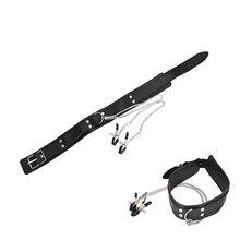 PU Leather Neck Collar Nipple Clamps Black Fetish BDSM Bondage Sex Products for Woman Sex Toys For Couples Adult Games