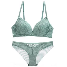 Сексуальное нижнее белье 3/4 чашка комплект нижнего белья беспроводной тонкий кружевной бюстгальтер удобный пуш-ап дышащий и трусики нижнее белье женский комплект
