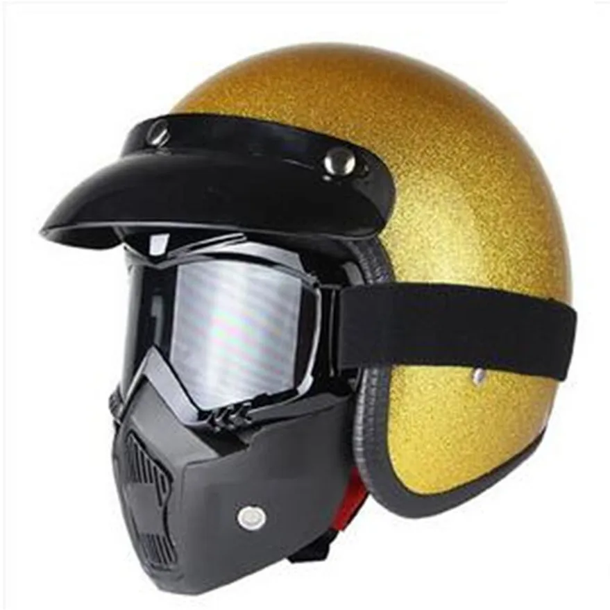 

Gold shine beautiful Unisex Vintage Motorcycle Helmets Open Face Half Motorbike Helmet Capacete free shipping S M L XL XXL