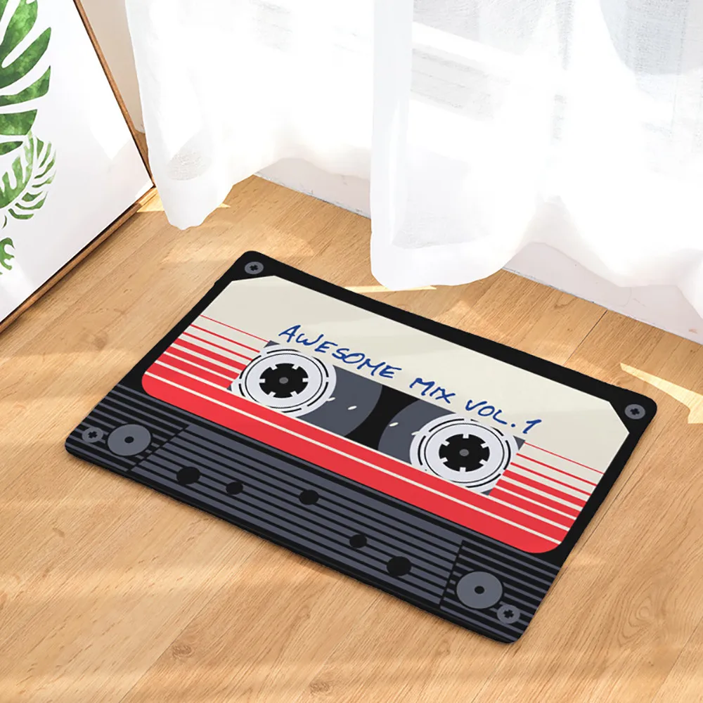 Door mat Flannel Plush Vintage Cassette Tape Indoor Doormat Non Slip Door Floor Mats Carpet Rugs Decor Porch Doormat Tapete Q4