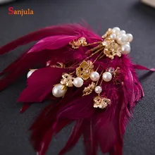 Пуховый закрытый свадебный головной убор с золотыми цветами свадебные туфли с жемчугом и головным аксессуаром, с зажимом 1 пара T077