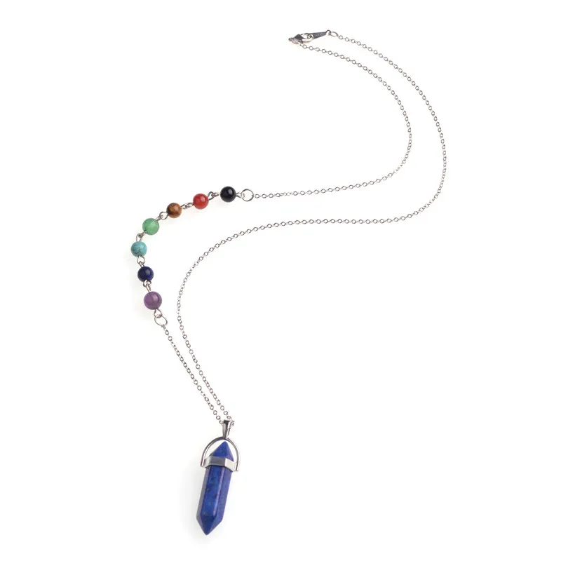 Ожерелье чакры, модное ювелирное изделие, колье для мужчин, кварцевый кристалл, цепочка, аксессуары для женщин - Окраска металла: lapis lazuli