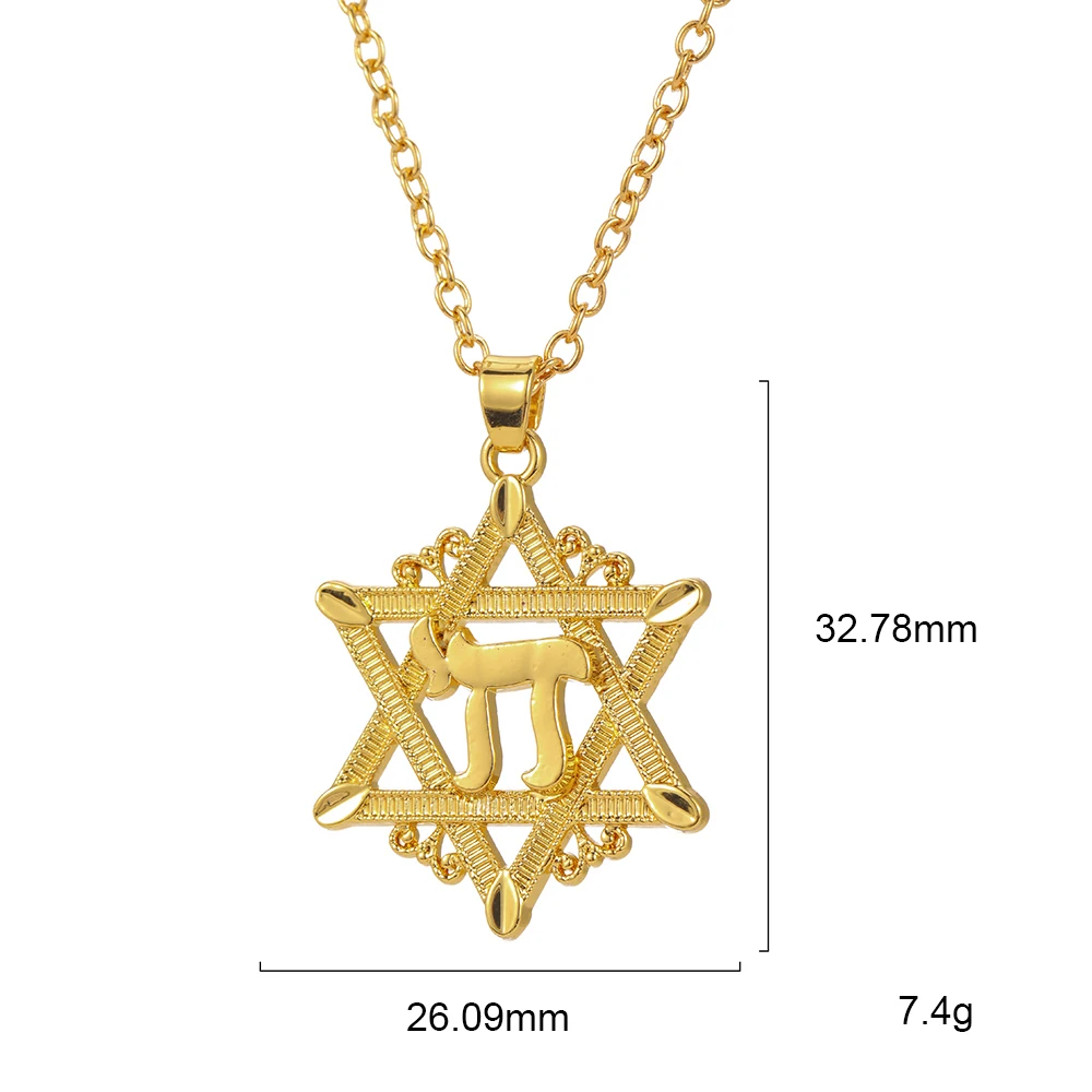 Ожерелье с подвеской SKYRIM Gold Hexagram Chai, Звезда Давида, Еврейская металлическая цепочка, Массивное колье, ожерелье, ювелирное изделие, подарок - Окраска металла: Gold
