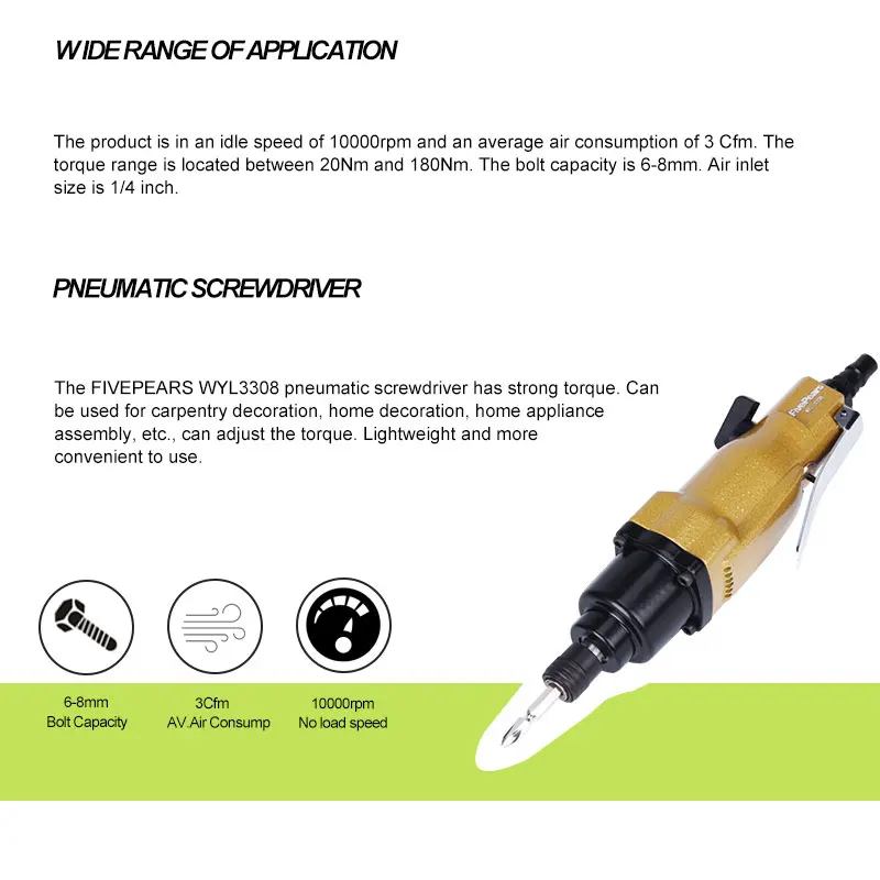 FIVEPEARS Pneumatic large torque Air Tools Air Screwdriver air tool 8H pneumatic tools power tool new type free shipping 3308