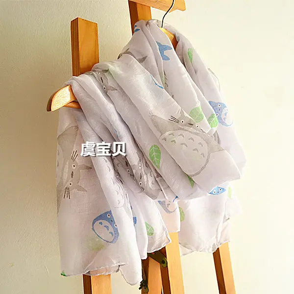 Японский стиль, милый с героями мультфильма «Тоторо» и белые шарфы женские Весна-осень осень Защита от солнца на пляже накидка длинный шарф шаль подарок для девочек