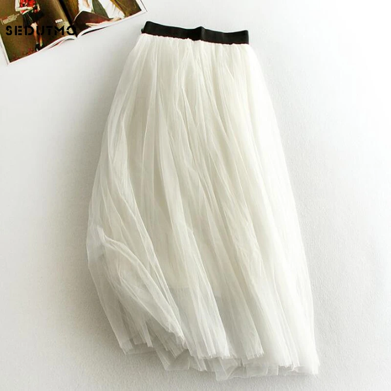 Femmes taille haute élastique à volants Résille Tulle Tutu Filet Transparente Plissée Maxi Jupe UK