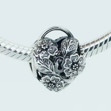 Подходит для Pandora Браслеты ажурные Цветочные Сердце талисманы 925 пробы серебро бусины