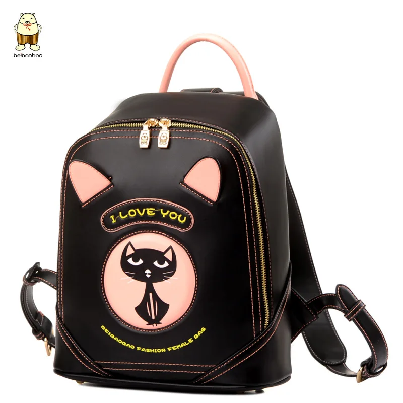 

fur bag Women mochilas mujer 2017Cute Cat School Bags For Teenagers Girls Pu Leather For Women shoulder bag