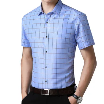 

Men's Summer Plaid Short Sleeve Shirt Slim Lapel Plus size M-4XL 100% Cotton Men's Shirt Free Shipping shirts men plaid