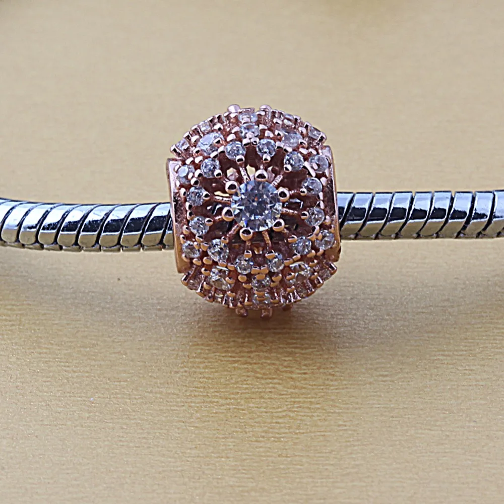 

ZMZY Jewelry 925 Sterling Silver Fit Pandora Bracelets Original Rose Gold Hollow CZ Crystal Charms Beads Jewelry