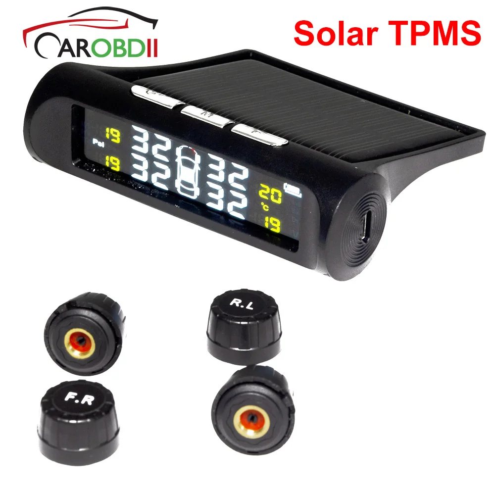

Car TPMS Tyre Pressure Monitoring System Solar Power Charging Digital LCD Display 4 External Sensor Auto Security Alarm System