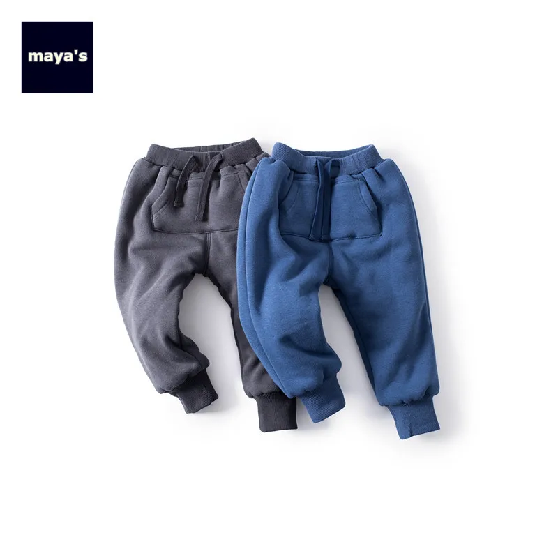 

Mayas Cotton Fashion New Pocket Winter Boys Pants Autumn Warm Solid Color Thickening Girls Pants Kids Straight Basic Pants 81242