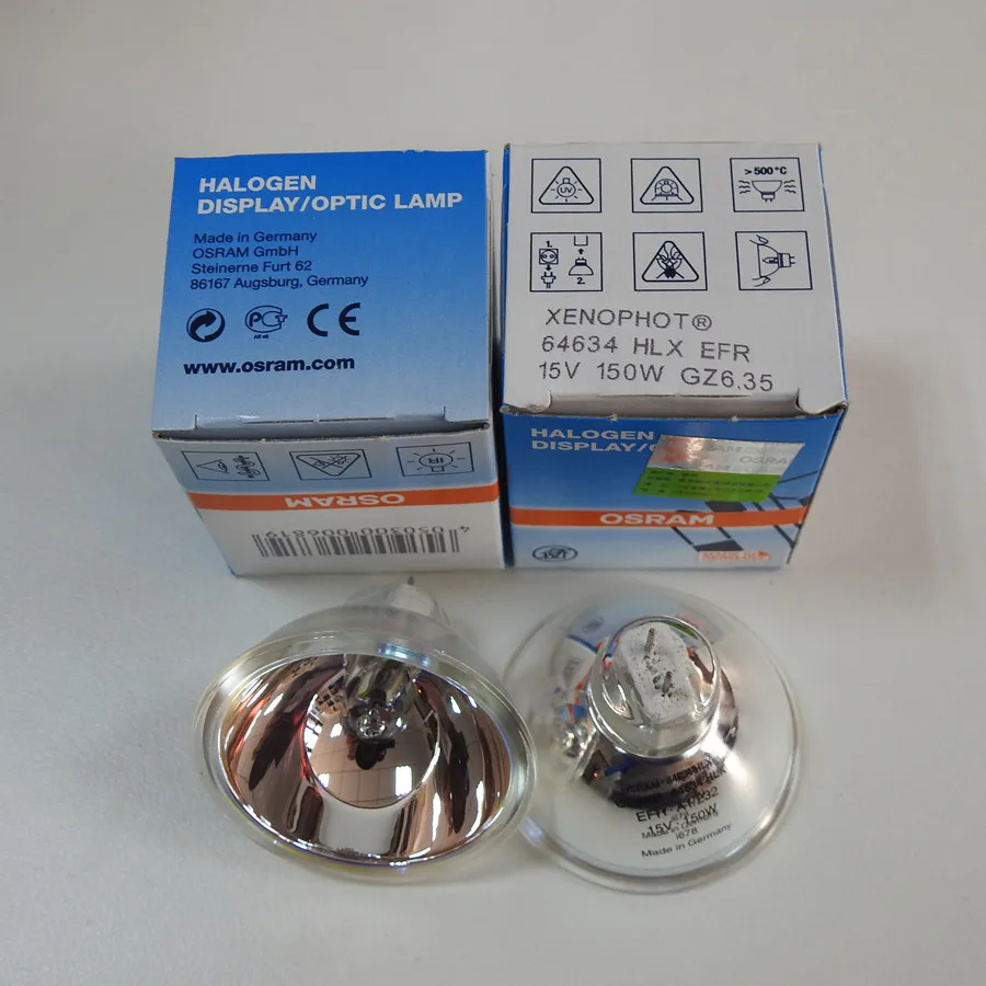 Для 2PSC OSRAM HLX 64634 Xenophot 15V150W GZ6.35 лампа EFR, HLX64634 15V 150W микроскоп эндоскопическая светильник источник галогенная лампа