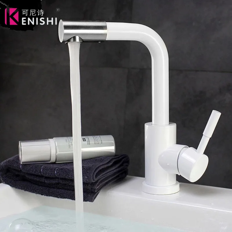 

KENISHI Black and white color 304 stainless steel polished bathroom basin mixer dual sink rotatable basin faucet kitchen mixer