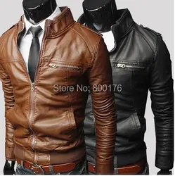 Бесплатная доставка Кожаные куртки Для мужчин Новинка 2014 года корейский стиль Для мужчин тонкий молния PU кожаные пальто Топы