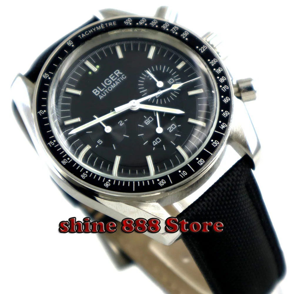 

Bliger 40mm black dial date GLass Luxury Luminous Automatic Movement men's Watch