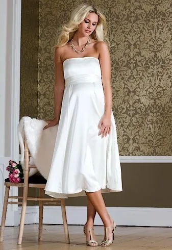 Elegant Short Wedding Dress Strapless Satin Pleats Maternity