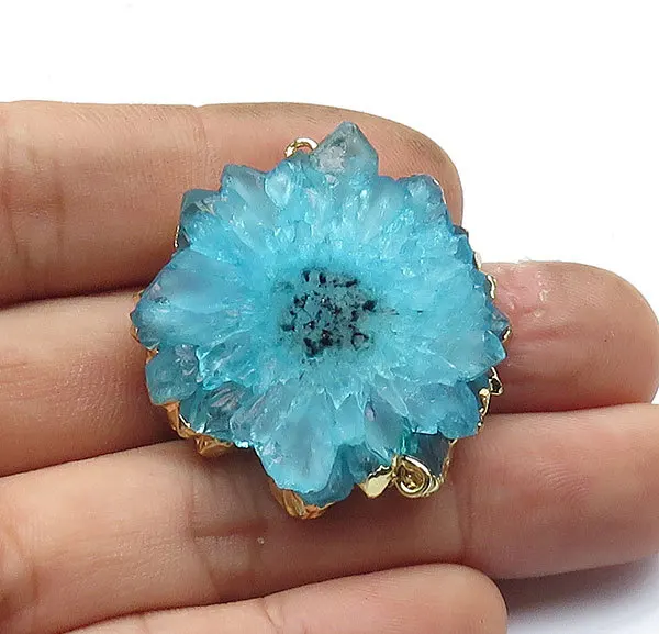 

YA1121 Blue Color Stalactite Slice Geode Druzy Connecter Pendant Gold color