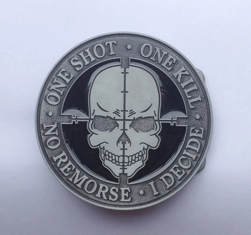 

ONE SHOT ONE KILL NO REMORSE I DECIDE SNIPER SKULL BELT BUCKLE SW-BY163 suitable for 4cm wideth belt with continous stock