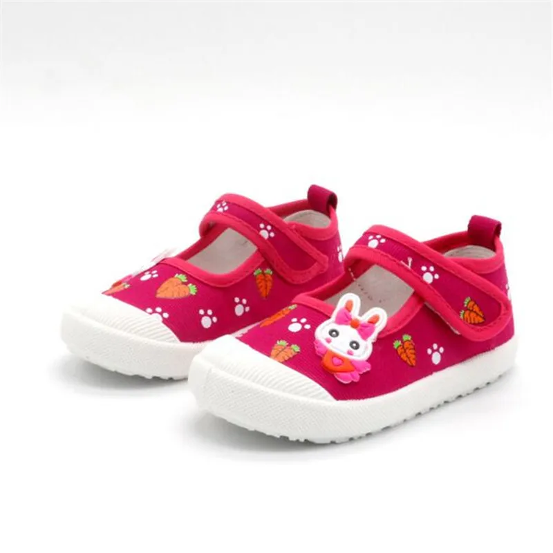 Осенняя детская обувь для маленьких девочек; Повседневная Осенняя обувь для малышей; детские кроссовки для школы на плоской подошве; милая холщовая обувь с кроликом - Цвет: 813LuoboRosered