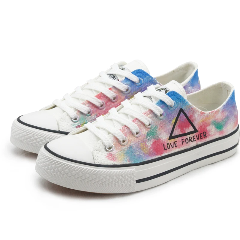

DIY Rainbow Color Men Boys Casual Canvas Shoes Graffiti Starry Students Low Top Leisure Shoes Custom Couples Lovers Zapatillas