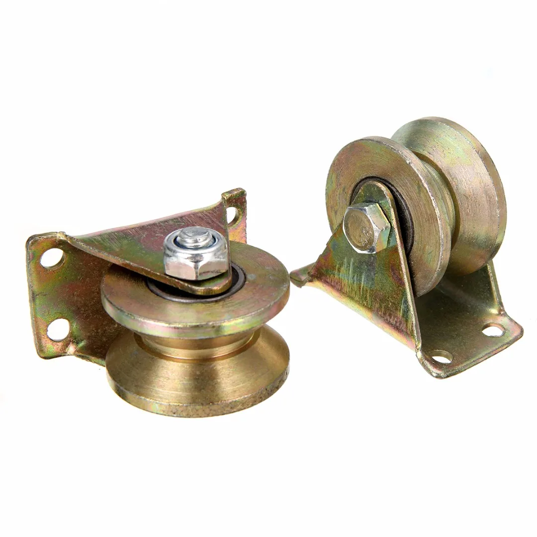 New 2pcs 2inch Sliding Gate Roller Wheel Mayitr Steel V Type Wheel Track Rail w/ Bracket 660lb