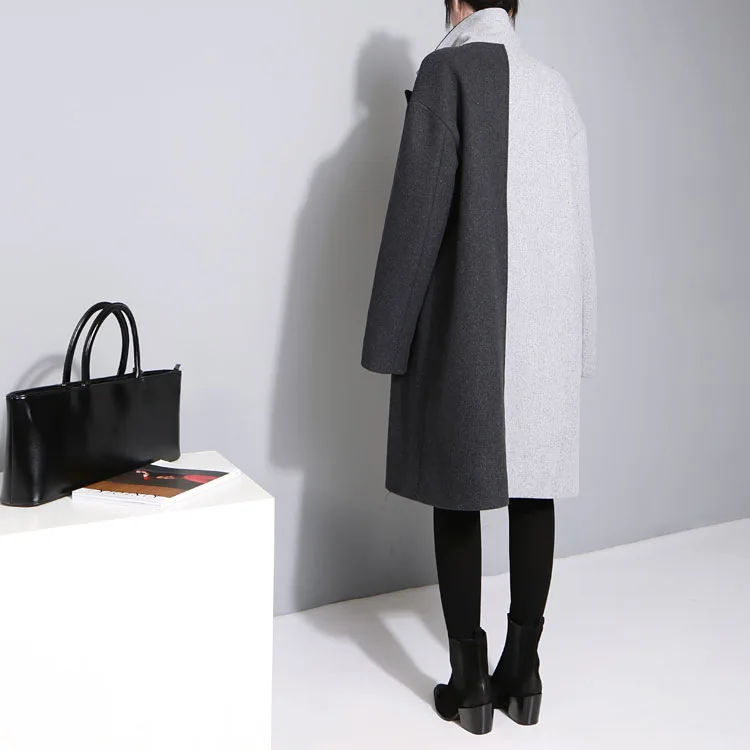 [EAM] 2020 New Spring Lapel Long Sleeve Solid Color Black Gray Split Joint Loose Big Size Jacket Women Fashion JC969