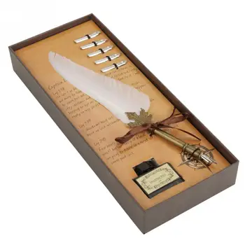 

Feather Dip Pen Metal Nibs Calligraphy Writing Pen Fountain Pen with Gift Box for Xmas Student graduation Office Gift