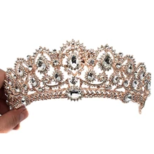 Oro rosa Grande Barroco Vintage Crystal Prom Pageant Crowns Tiara Nupcial de la Boda de diamante de Imitación Para Las Mujeres Accesorios Pelo de La Novia
