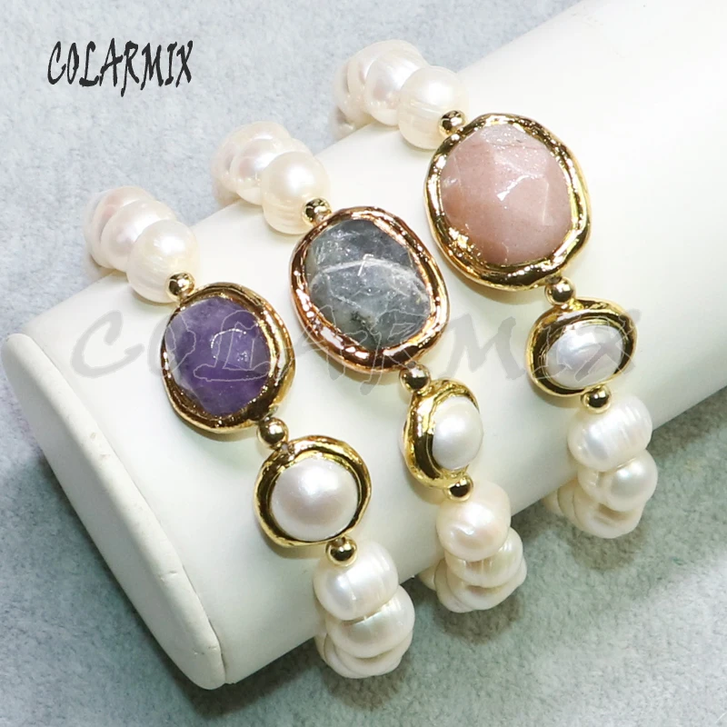 

Natural pearls strand Metal color plated eggs charms Gift for lady Handmade jewelry Pearls strand Bracelet 9098