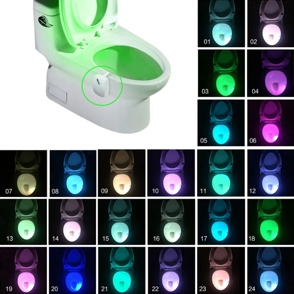 8/24 Colors Smart Bathroom Toilet Nightlight LED Body Motion Activated On/Off Seat Sensor Lamp PIR Toilet Night Light lamp hot