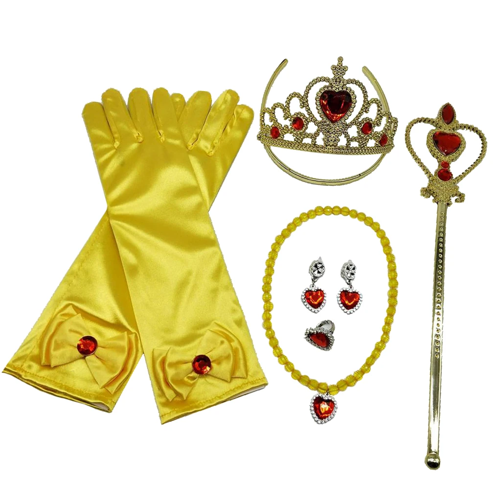 Belle Princess Costume Accessory Kit Crown Magic Wand Necklace Jewelry Set