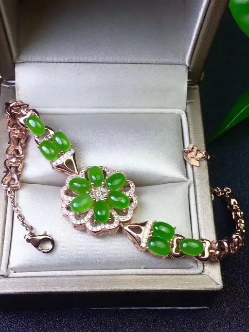Bracelet en jaspe vert naturel Bracelet en pierres précieuses naturelles 925 bracelet en argent élé