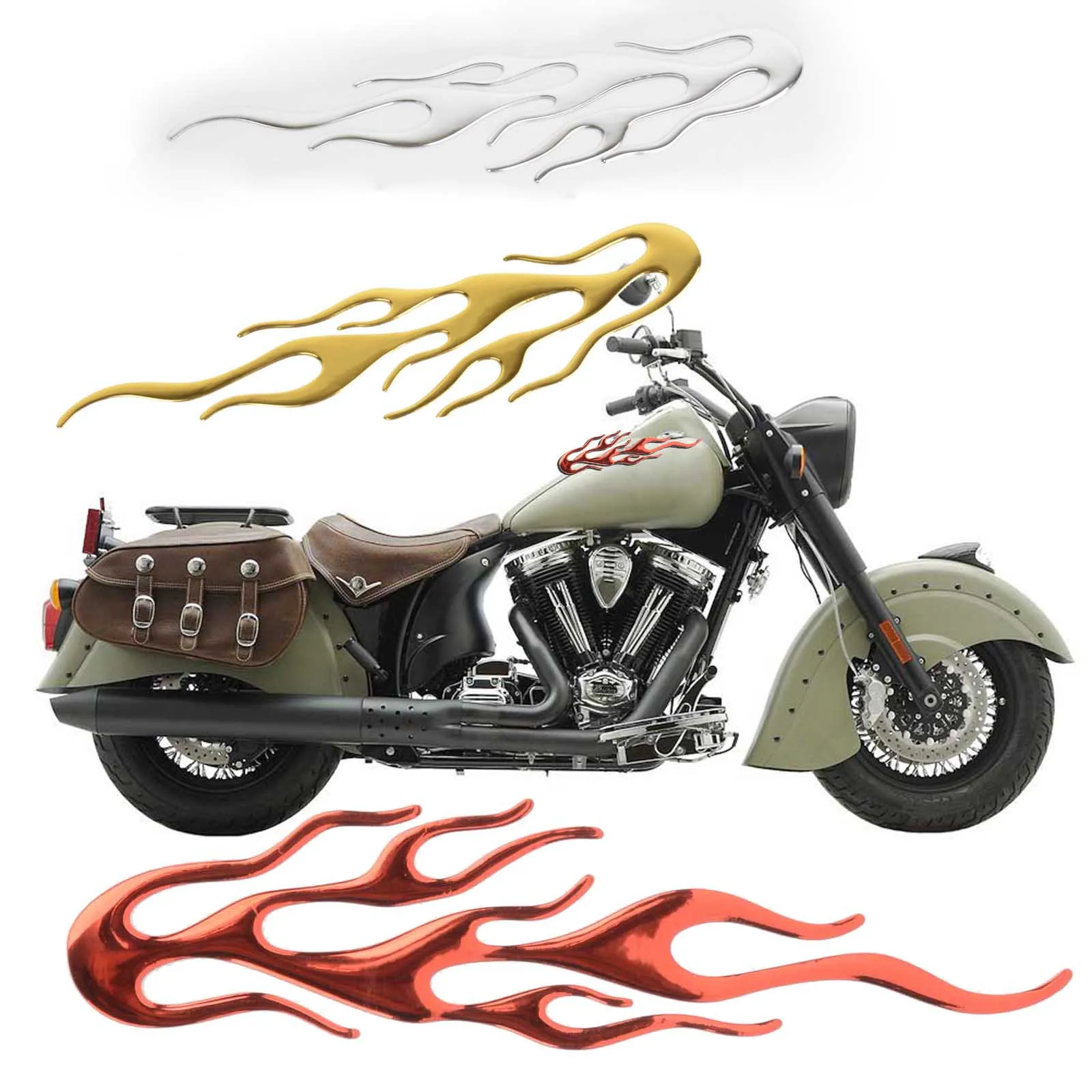 3D Motorcycle Auto Flared Fire Sticker Decal Emblem Label Badge Decor For Motorbike Stickers Decorative Golded/Silver/Red