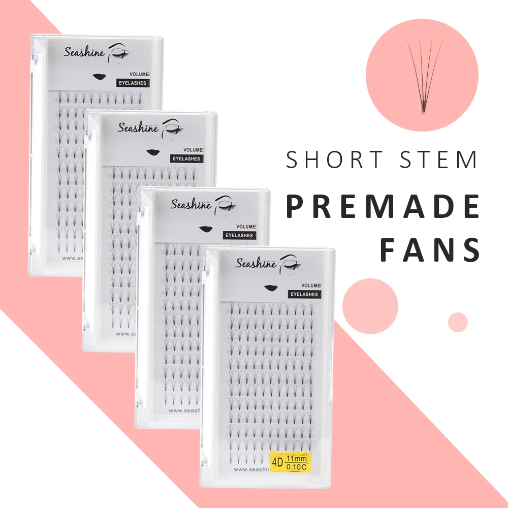 

Seashine 1 Tray Short Stem Volume Lash Supplies 3D Mink Eyelash Extension Premade Fans 8-18mm 3D-6D Premade Fanned Volume Lashes