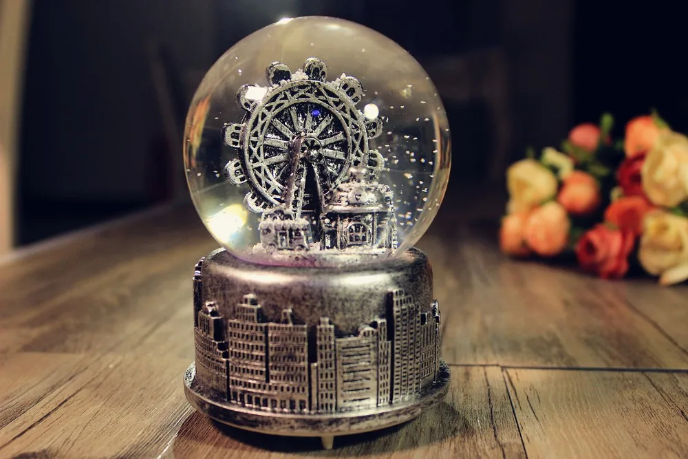 8-12 см романтическая колесо обозрения снежный шар стеклянная музыкальная шкатулка в виде хрустального шара ремесло Домашний Настольный Декор Свадьба Рождество год подарки
