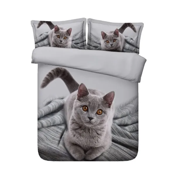 Постельное белье с 3D принтом кошки, Комплект постельного белья, роскошное покрывало, пододеяльник, простыня, qulit Super King, queen, размер, полный, для близнецов, 5 шт