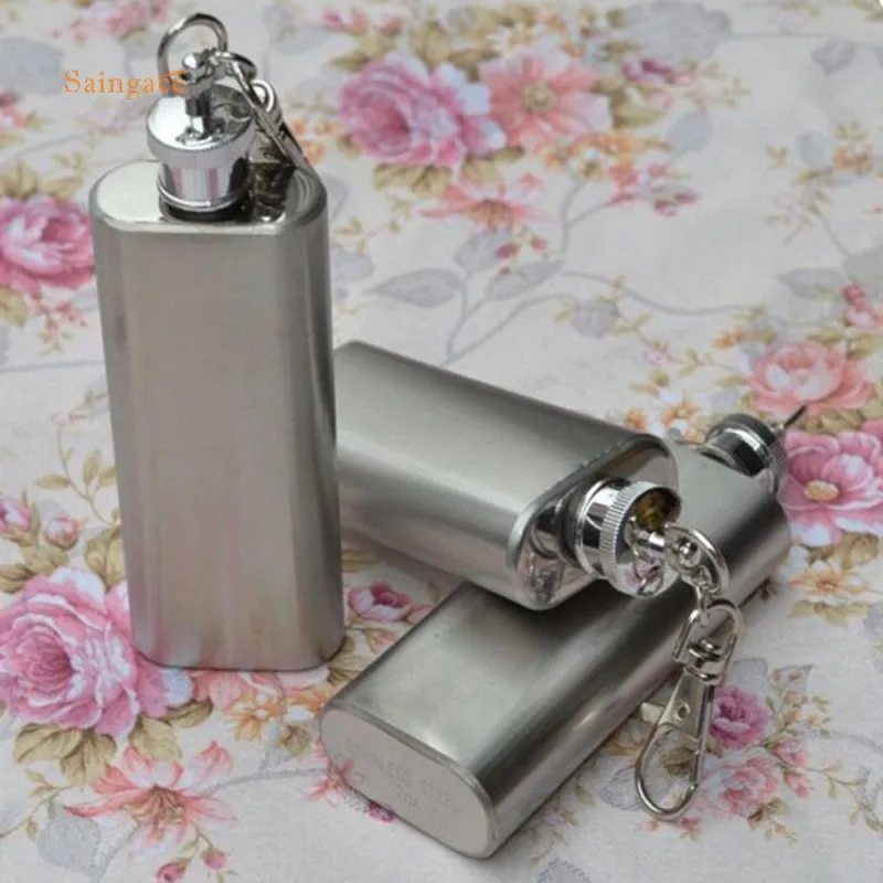 

Saingace 2oz Mini Stainless Steel Hip Flask Alcohol Flagon with Keychain Alcohol Whiskey Liquor Best Gift For Friends 1PC