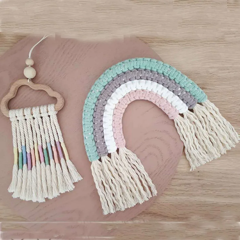 

1pc Handmade Woven Colorful Hanging Decorations Children's Room Small Rainbow Ornaments Wall Hanging Decor Photo Props