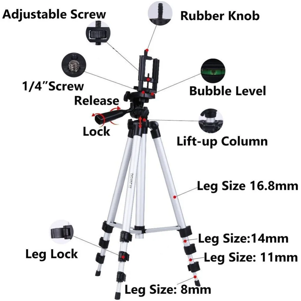 50 дюймов Алюминий Камера Телефон Штатив + Универсальный штатив смартфон Маунт зажим для iphone Xiaomi + пульт Управление + сумка