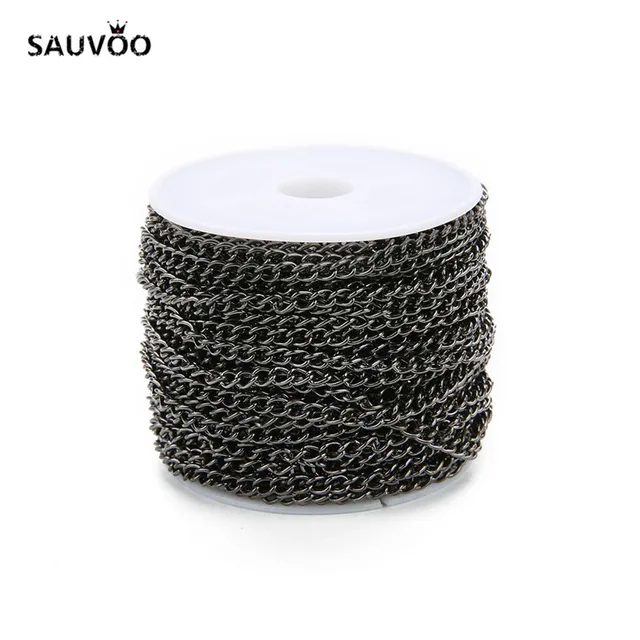 10 Yard/roll 3x4mm Black Gold Rose Gold Rolo Bulk Chain Fit DIY Women Men Chain Pendant Necklace Jewelry Making Finding Supplier gunblack