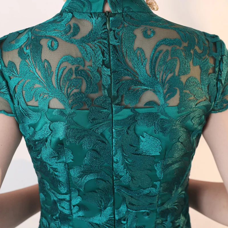 Women's Royal Blue Trailing Strapless Qipao Evening Dresses Chinese Traditional Brocade Long Mermaid Backless Plus Size 3XL  (2)