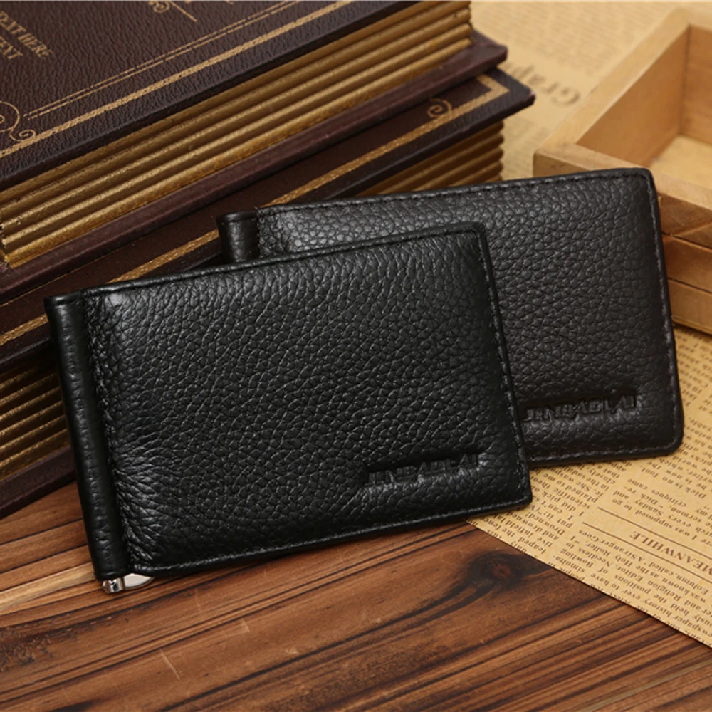 Genuine Leather Men Wallet Purse Case Bill Male Slim Clamp Money Clip Metal Holder Thin Cash Credit Card