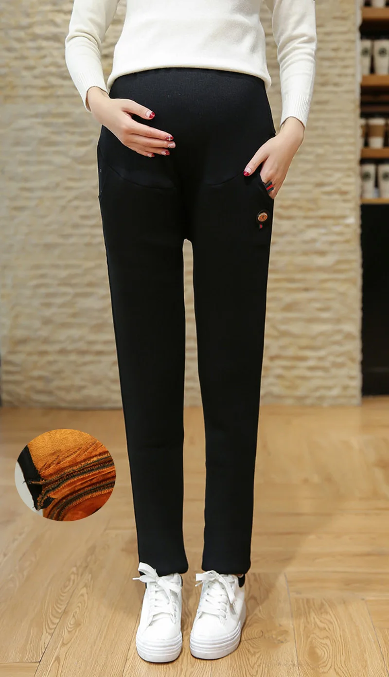 One Size Women Autumn Winter High Waist with Fleece Casual Maternity