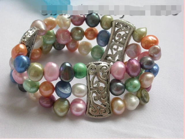 

3rows Natural Multicolor Baroque Pearl Bracelet!Noble style Natural Fine jewe Fast (D) SHIPPING