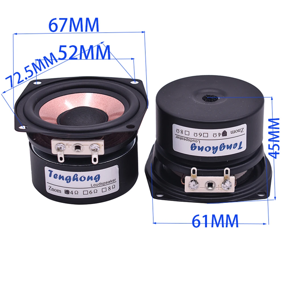 Tenghong 2pcs 2.5 Inch HIFI Audio Speaker 4/8Ohm 8-15W Full Range Desktop High Sensitivity Bass Midrange Treble Loudspeaker DIY